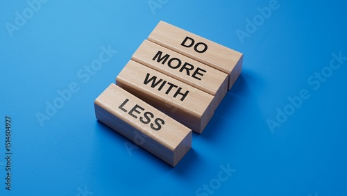Do more with less symbol. Concept words Do more with less on wooden blocks. Business and Do more with less concept. Copy space.3D rendering on blue background.