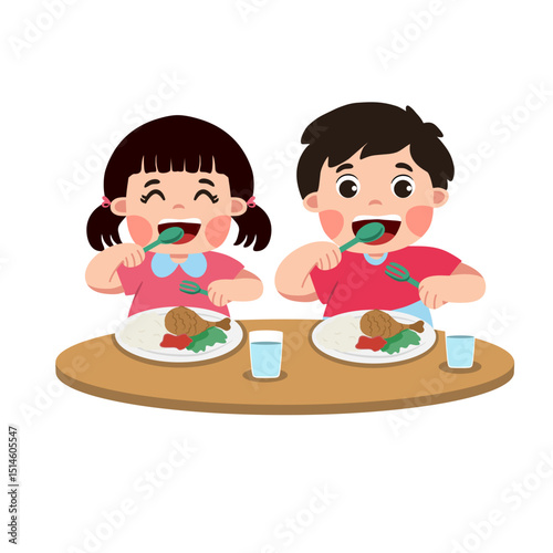 Happy family and kids enjoying cake together in a cheerful cartoon illustration