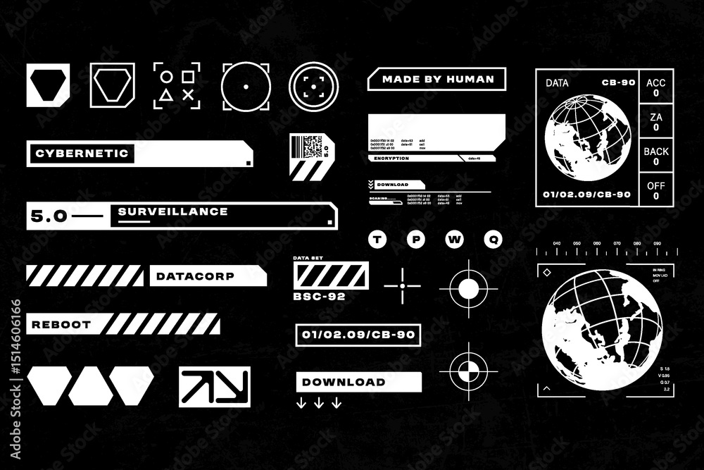 Futuristic streetwear cyberpunk interface element technology graphic vector design template