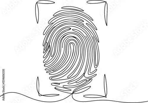 Continuous line drawing of a fingerprint, minimalist linear biometric scan symbol vector illustration on white background

