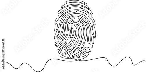 Continuous line drawing of a fingerprint, minimalist linear biometric scan symbol vector illustration on white background

