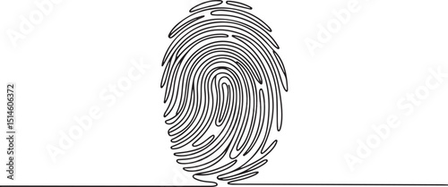 Continuous line drawing of a fingerprint, minimalist linear biometric scan symbol vector illustration on white background

