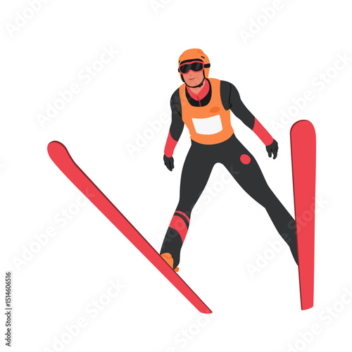 Skyward Ascent: A skier gracefully soars through the air during a ski jumping competition, epitomizing skill, focus, and the thrill of winter sports.