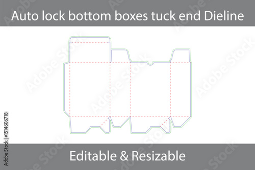 Auto lock bottom box tuck end dieline packaging template design ready to use