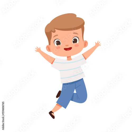 Joyful Young Boy: Capture the essence of childhood happiness with this cute cartoon illustration, a boy filled with youthful excitement and glee, perfect for a range of cheerful designs.