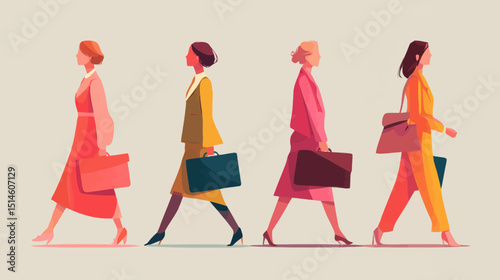 Professional Women Walking Business Career and Success Illustration