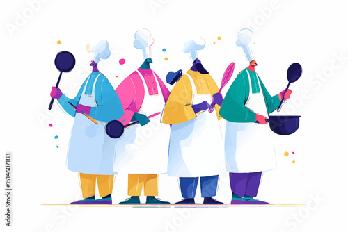 Vibrant Chefs Culinary Team Illustration  Restaurant Food Cooking