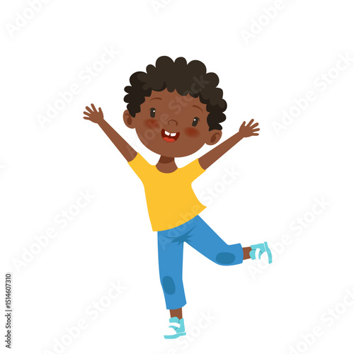 Joyful Child: A cheerful young child with outstretched arms, exuding a sense of unbound joy and happiness, captured in a vibrant illustration. 