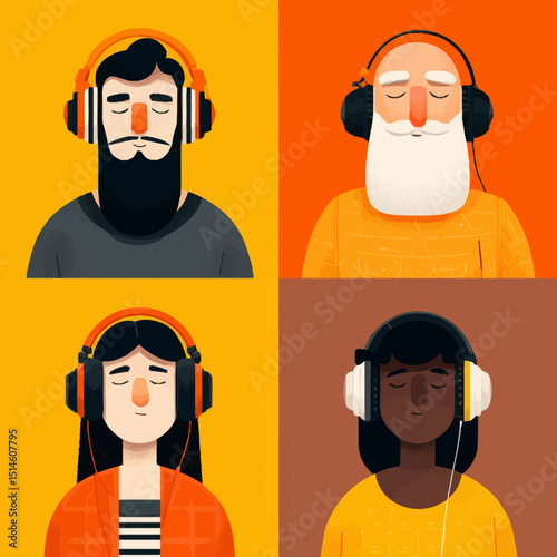 Diverse Listeners Pixel Art Portraits with Headphones