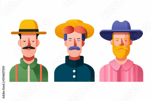 Three Farmers A Colorful Illustration of Rural Life