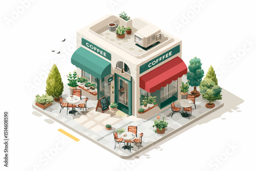 Isometric Cafe Shop Exterior Design Building Facade Retail Space Urban Business