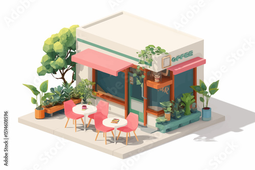 Isometric Cafe Illustration Cute Shop Exterior Design