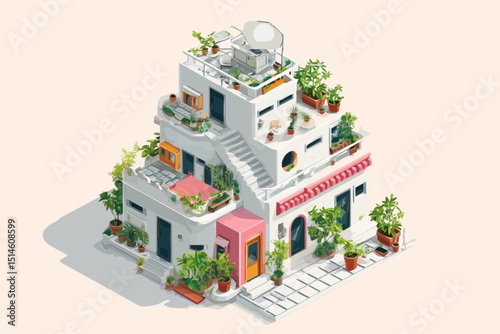 Mediterranean Villa Isometric Illustration of a Luxurious Home