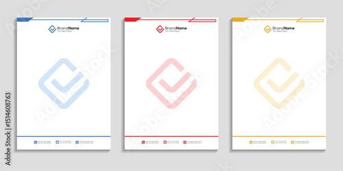 Professional clean business letterhead template design set to three color variation with color gradient for any business