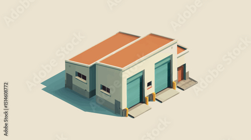 LowPoly Warehouse Illustration Architectural Design in Isometric View