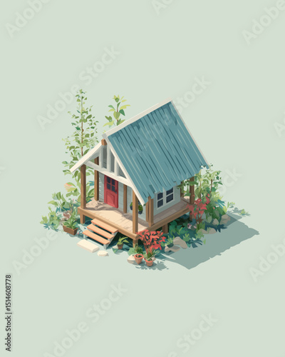 Charming LowPoly Cottage 3D Render of a Cozy House