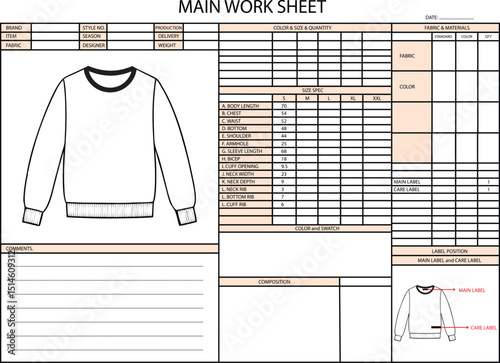 Main Work Sheet for Sweatshirt Design and Production