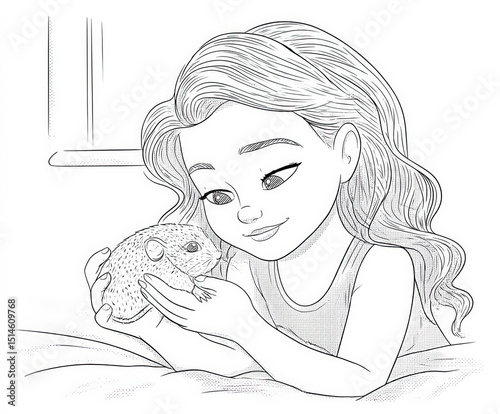 Girl with a pet hamster , c...
