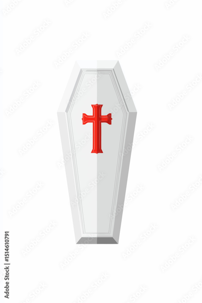 Obraz premium White Coffin with Red Cross Symbolism and Funeral Design