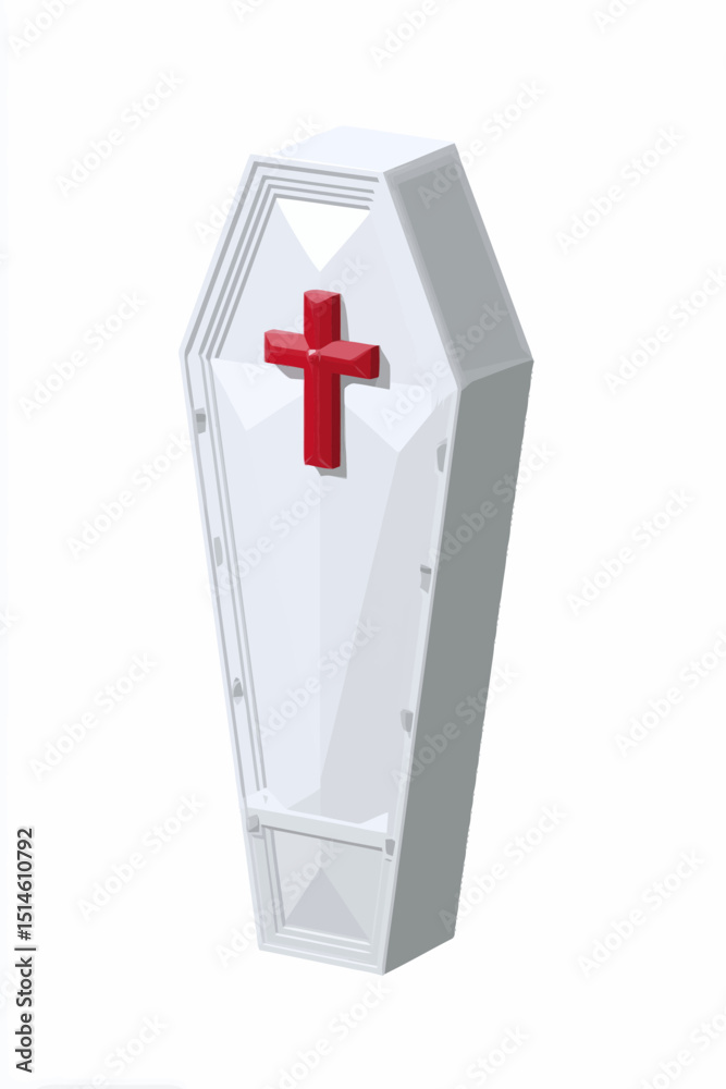 Obraz premium White Coffin with Red Cross Medical Emergency Symbol Funeral Death Healthcare
