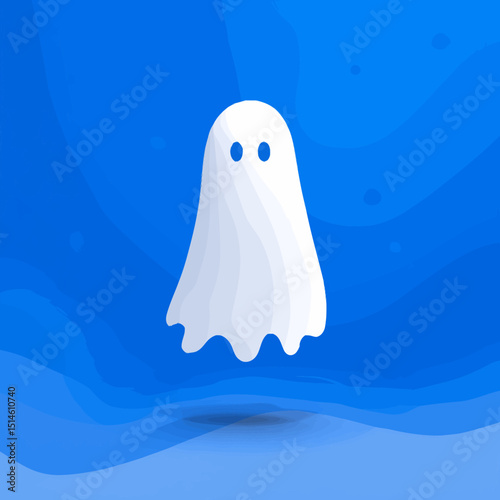 Digital Ghost Icon White Spectral Figure on Blue  Halloween App Icon Design Element