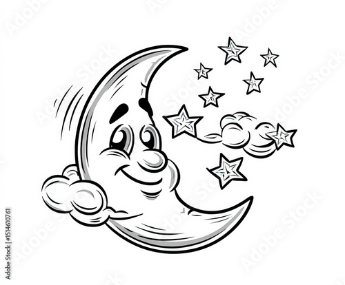 Smiling moon and stars , co...