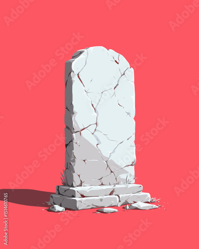 Cracked Monument Pixel Art Grave Marker Illustration