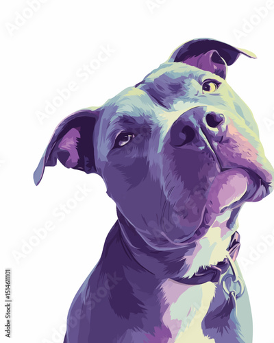 Vibrant Purple Pit Bull Terrier Portrait Artistic Canine Illustration