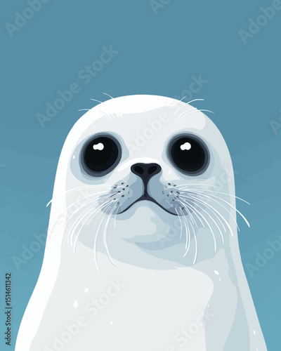 Cute Seal Pup Vector Illustration of Arctic Animal Baby Harp Seal Wildlife Ocean Mammal