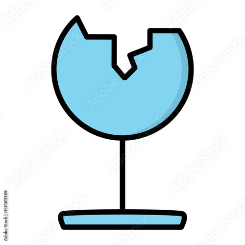 A shattered glass with a blue color. The object conveys a sense of damage