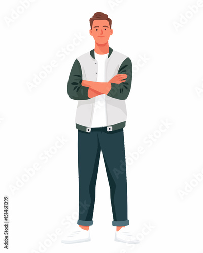 Confident Young Man Illustration of a Man with Arms Crossed