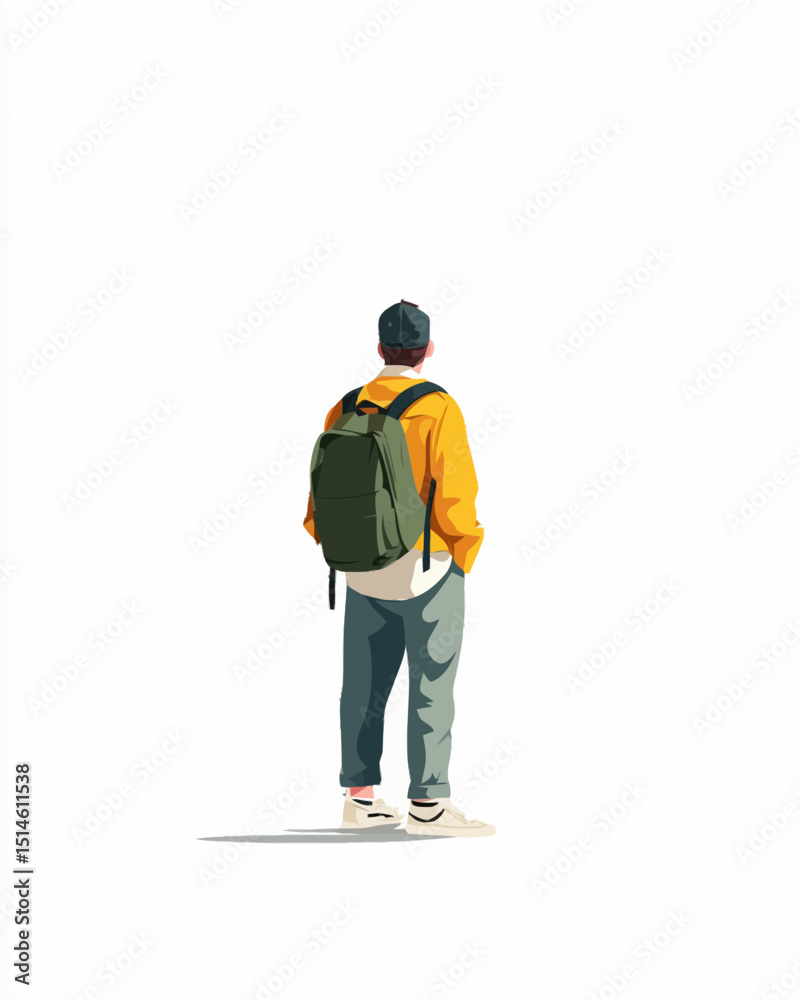 Backpack Traveler Minimalist Illustration of a Person Gazing at a Distant View Backpack Traveler Minimalist Illustration of a Person Gazing at a Distant View
