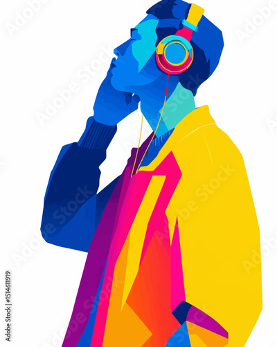 Vibrant Music Lover Colorful Headphones and Urban Style