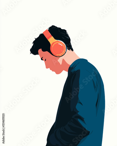 Immersive Audio Young Man Lost in Music with OverEar Headphones