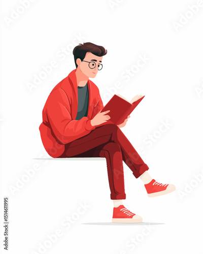 Engrossed in Reading A Vibrant Illustration of Focused Learning