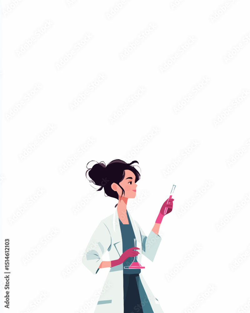 Scientist Woman Examining Sample Medical Research Illustration