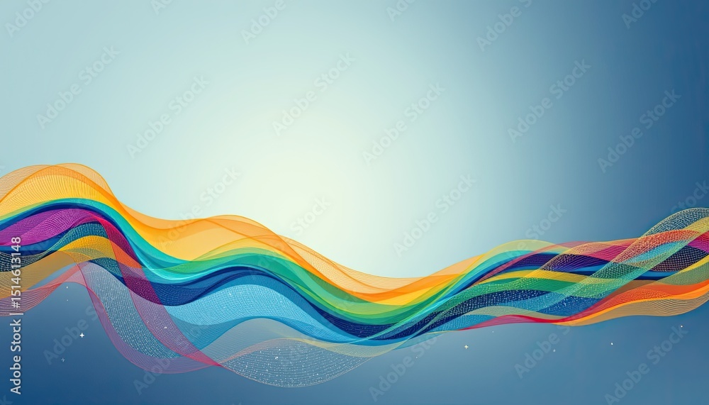 Fototapeta premium Colorful Waves Flowing Across a Soft Blue Gradient Background