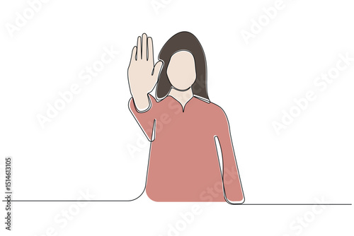 Woman saying stop one-line art drawing. Woman showing stop hand gesture vector isolated on white background