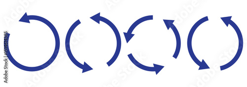 Circle arrow icon set. Symbol of reload, refresh, loading, recycle and repeat. Interconnecting round arrow vector icons set. Work in progress sign. One, two, three, four arrow in the loop.