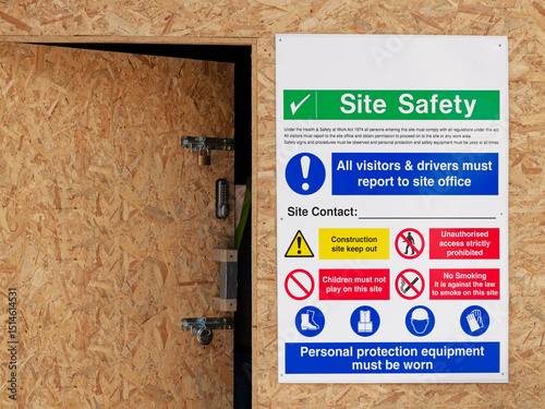 Construction site health and safety sign at entrance