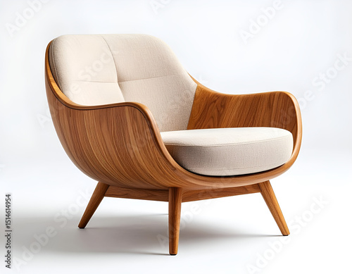 Modern wooden chair and soft shadow isolated on white background