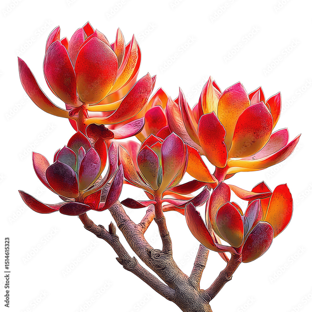 Fototapeta premium Vibrant Red and Orange Succulent Plant Cluster