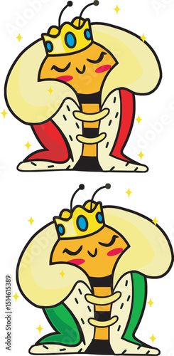 Isolated decorative queen bee vector illustration with transparent background 