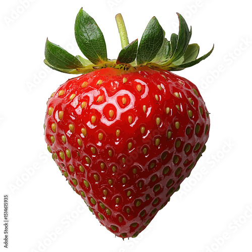 Isolated strawberry close up photo fresh red strawberry fruit with green leaves on black background image on transparent background