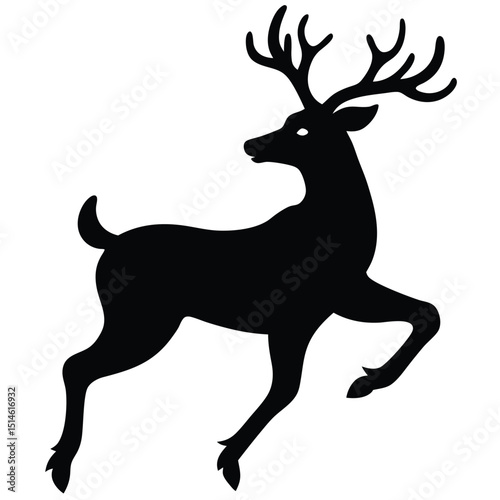 Black silhouette of a reindeer in a running pose on a white background