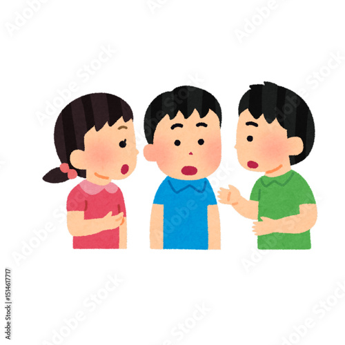  Whispering Friends: Three children engage in an animated conversation, sharing secrets and playful chatter, capturing the innocent bond of childhood friendship.