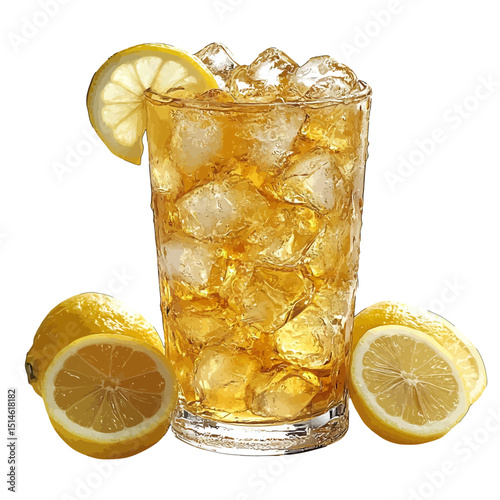 Iced tea with lemon refreshing summer drink beverage cold glass lemons refreshment thirst quencher citrus ices  on transparent background