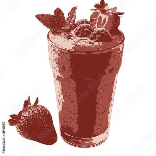 Berry smoothie recipe healthy breakfast drink with strawberry blackberry and mint garnish fresh fruit  on transparent background