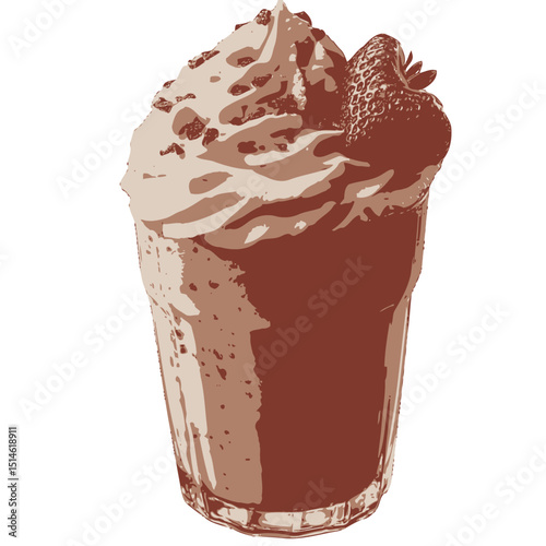 Strawberry smoothie recipe delicious strawberry milkshake with whipped cream and chocolate chips topping on transparent background