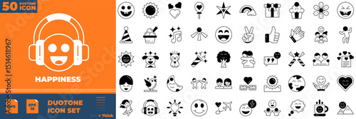 Happiness Duotone Editable Icons set. Vector illustration in modern thin duotone style of happiness icons: celebrate, emotion, positive, etc